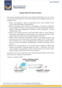 NasDem Nonaktifkan Nafa Urbach dan Ahmad Sahroni Sebagai Anggota DPR 2 WhatsApp Image 2025 08 31 at 12.58.51