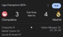 Real Madrid Berhasil Membawa Pulang Tiga Poin Penting Dari Markas Olympiakos Setelah Menang Dramatis 4–3 Pada Laga Liga Champions Uefa.